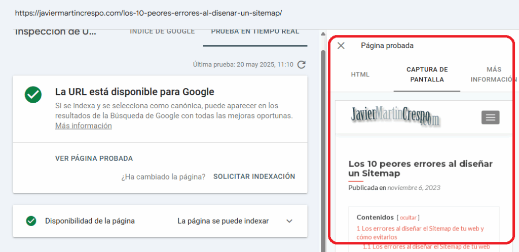 search console renderizar