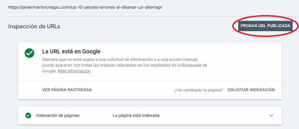 search console probar url